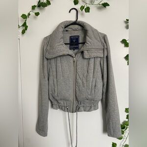 GUESS Los Angeles Grey Cropped Lounge Moto Zip-Up Jacket - Sz S, Y2K Streetwear